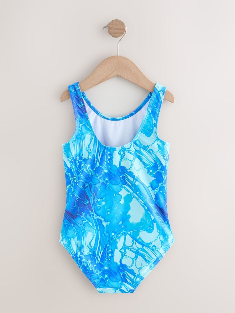 Blue Scoop Neck Swimsuit (3-16yrs)