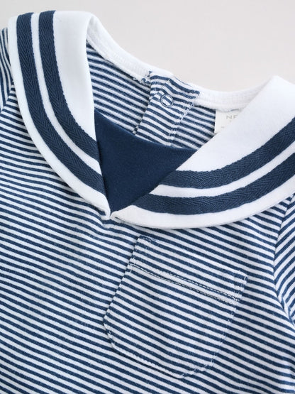 Blue Stripe Sailor Collar Jersey Baby Romper 2 Pack