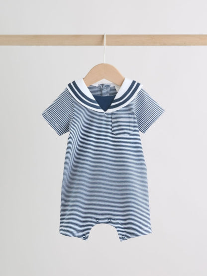 Blue Stripe Sailor Collar Jersey Baby Romper 2 Pack