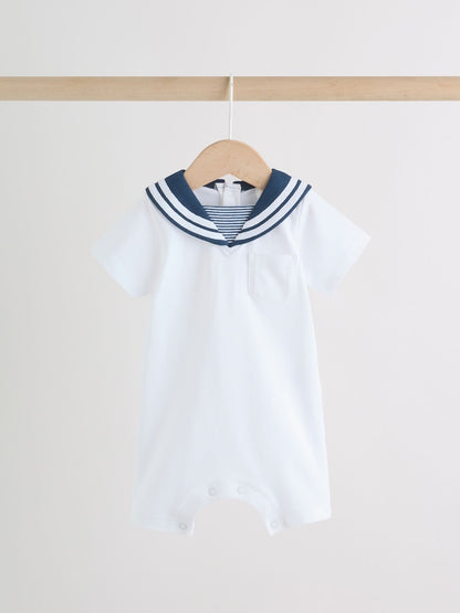 Blue Stripe Sailor Collar Jersey Baby Romper 2 Pack
