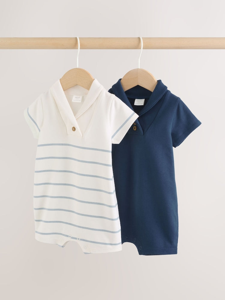 Blue and White Striped Baby Jersey Rompers 2 Pack - Blue and White Striped / 12-18 Months (80-86cm)