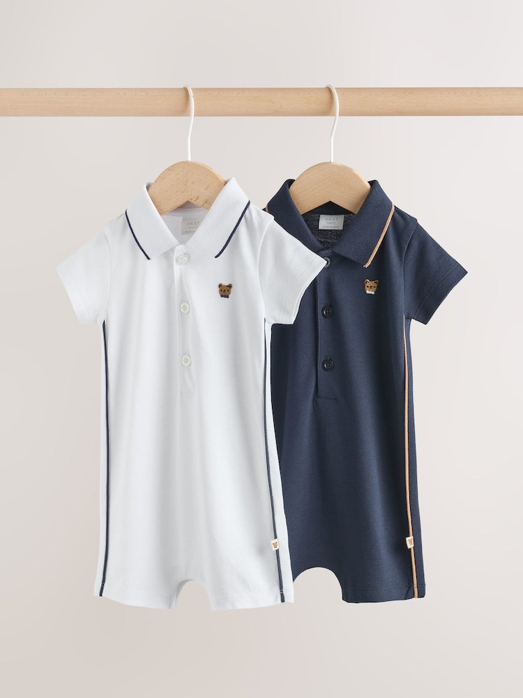 Navy/White Jersey Collared Rompers Baby 2 Pack