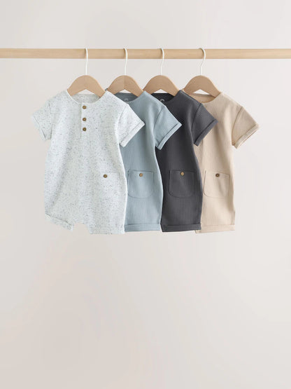 Grey Grandad Button Neck Baby Rompers 4 Pack