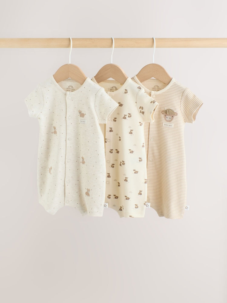 Neutral Hamish Highland Cow Jersey Baby Rompers 3 Pack - 12-18 Months (80-86cm)