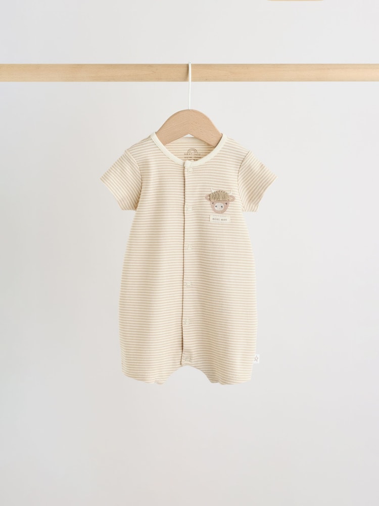 Neutral Hamish Highland Cow Jersey Baby Rompers 3 Pack
