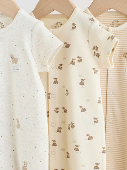 Neutral Hamish Highland Cow Jersey Baby Rompers 3 Pack