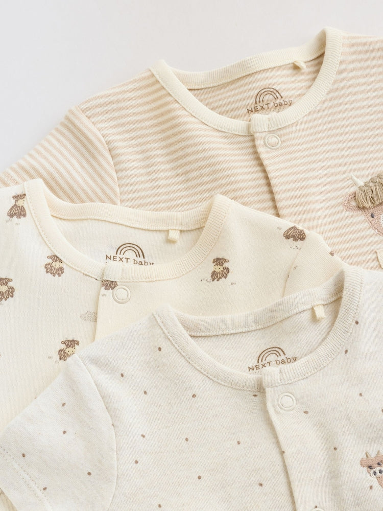 Neutral Hamish Highland Cow Jersey Baby Rompers 3 Pack