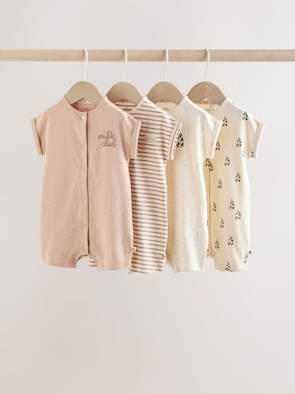 Neutral "Milk Club" Embroidered Baby Jersey Rompers 4 Pack - 12-18 Months (80-86cm)
