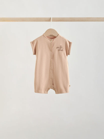 Neutral "Milk Club" Embroidered Baby Jersey Rompers 4 Pack