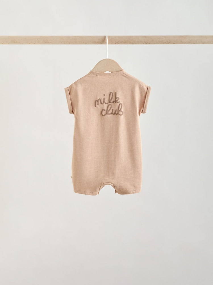 Neutral "Milk Club" Embroidered Baby Jersey Rompers 4 Pack