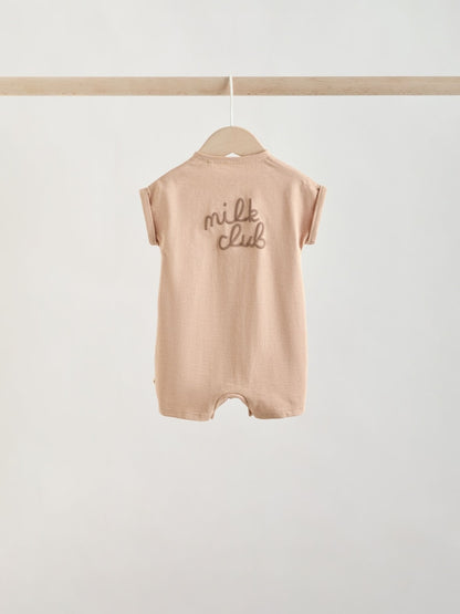 Neutral "Milk Club" Embroidered Baby Jersey Rompers 4 Pack