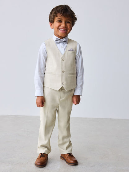 Baker by Ted Baker Waistcoat Shirt And Trousers Set - Stone / 12-18 Months (80-86cm)