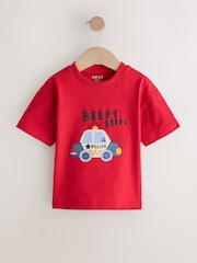 Red Police Car Short Sleeve Appliqué T-Shirt (3mths-7yrs) - Size 3-6 Months (62-68cm)