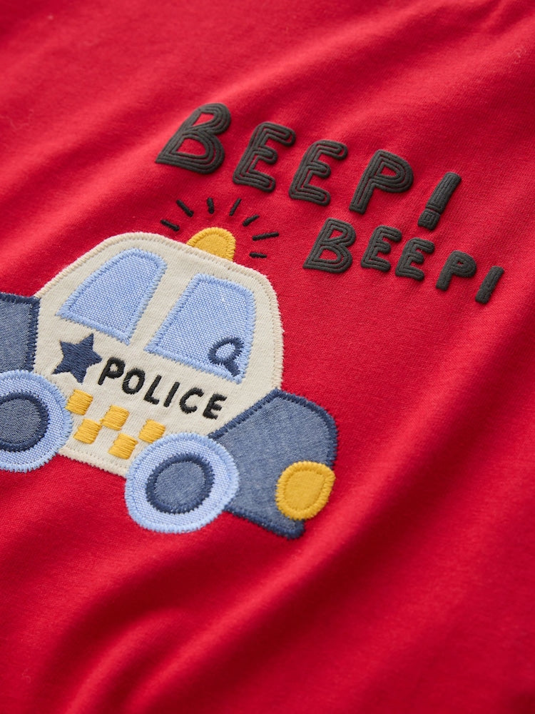 Red Police Car Short Sleeve Appliqué T-Shirt (3mths-7yrs)