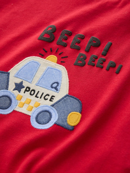 Red Police Car Short Sleeve Appliqué T-Shirt (3mths-7yrs)