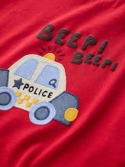 Red Police Car Short Sleeve Appliqué T-Shirt (3mths-7yrs) - Size 3-6 Months (62-68cm)