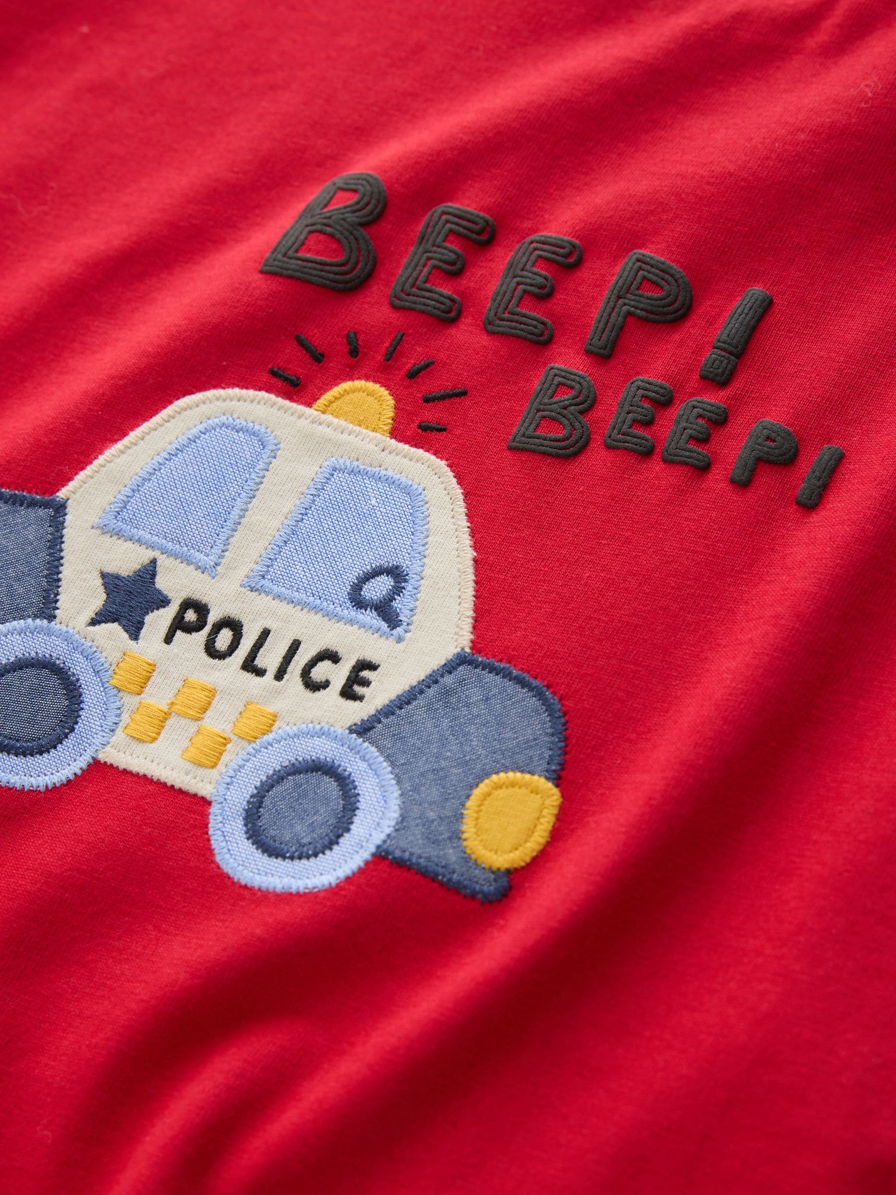Red Police Car Short Sleeve Appliqué T-Shirt (3mths-7yrs) - Size 3-6 Months (62-68cm)