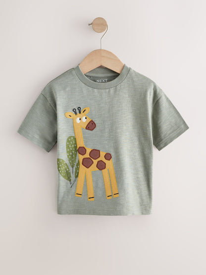 Green Giraffe Short Sleeve Appliqué T-Shirt (3mths-7yrs) - Size 3-6 Months (62-68cm)
