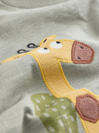 Green Giraffe Short Sleeve Appliqué T-Shirt (3mths-7yrs) - Size 3-6 Months (62-68cm)