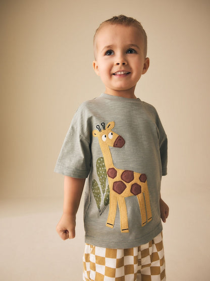 Green Giraffe Short Sleeve Appliqué T-Shirt (3mths-7yrs) - Size 3-6 Months (62-68cm)