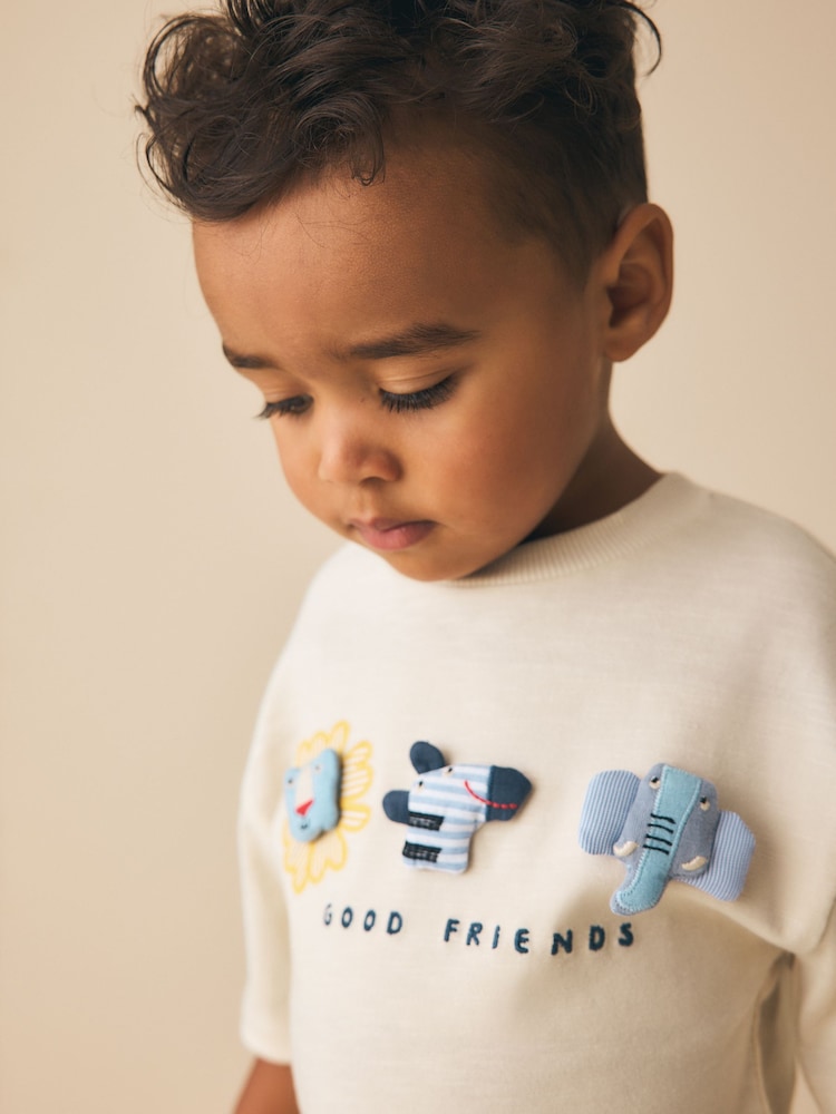 Neutral Safari Animals Short Sleeve 3D Padded T-Shirt (3mths-7yrs)