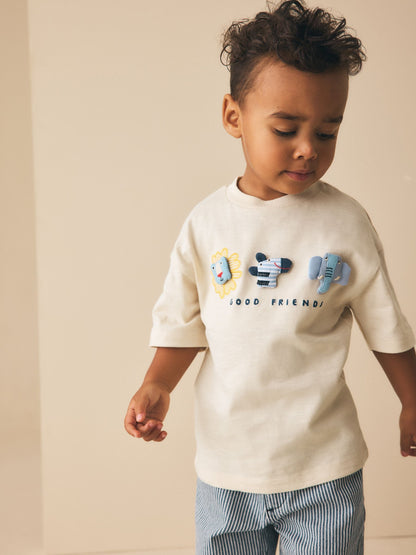 Neutral Safari Animals Short Sleeve 3D Padded T-Shirt (3mths-7yrs) - Size 3-6 Months (62-68cm)