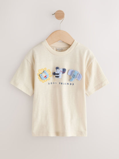 Neutral Safari Animals Short Sleeve 3D Padded T-Shirt (3mths-7yrs) - Size 3-6 Months (62-68cm)
