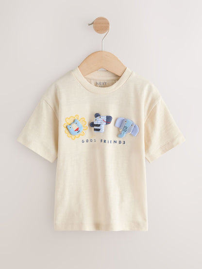 Neutral Safari Animals Short Sleeve 3D Padded T-Shirt (3mths-7yrs) - Size 3-6 Months (62-68cm)