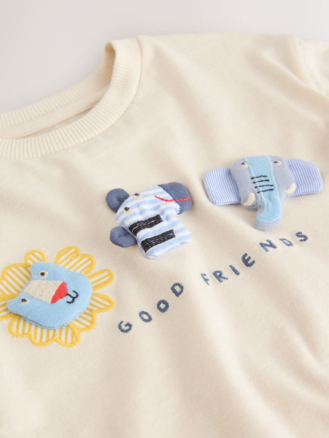 Neutral Safari Animals Short Sleeve 3D Padded T-Shirt (3mths-7yrs) - Size 3-6 Months (62-68cm)