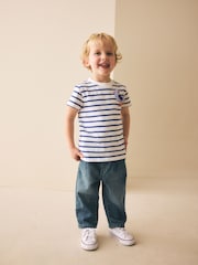 White/Blue Stripe Seagull Short Sleeve 3D Padded T-Shirt (3mths-7yrs) - Size 3-6 Months (62-68cm)