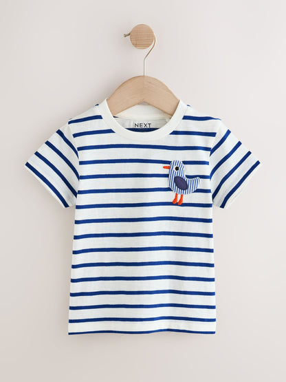 White/Blue Stripe Seagull Short Sleeve 3D Padded T-Shirt (3mths-7yrs) - Size 3-6 Months (62-68cm)
