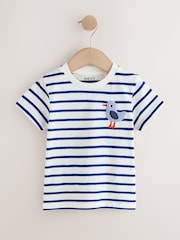 White/Blue Stripe Seagull Short Sleeve 3D Padded T-Shirt (3mths-7yrs) - Size 3-6 Months (62-68cm)
