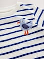 White/Blue Stripe Seagull Short Sleeve 3D Padded T-Shirt (3mths-7yrs) - Size 3-6 Months (62-68cm)