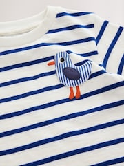 White/Blue Stripe Seagull Short Sleeve 3D Padded T-Shirt (3mths-7yrs) - Size 3-6 Months (62-68cm)