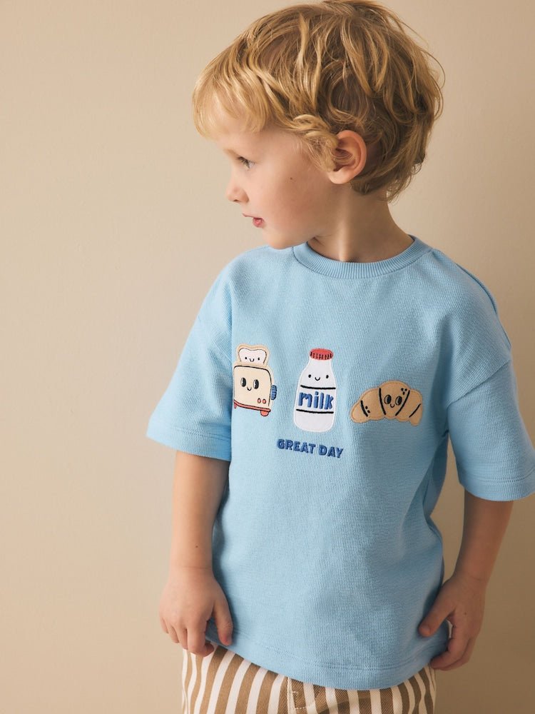 Light Blue Breakfast Trio Short Sleeve Appliqué T-Shirt (3mths-7yrs)