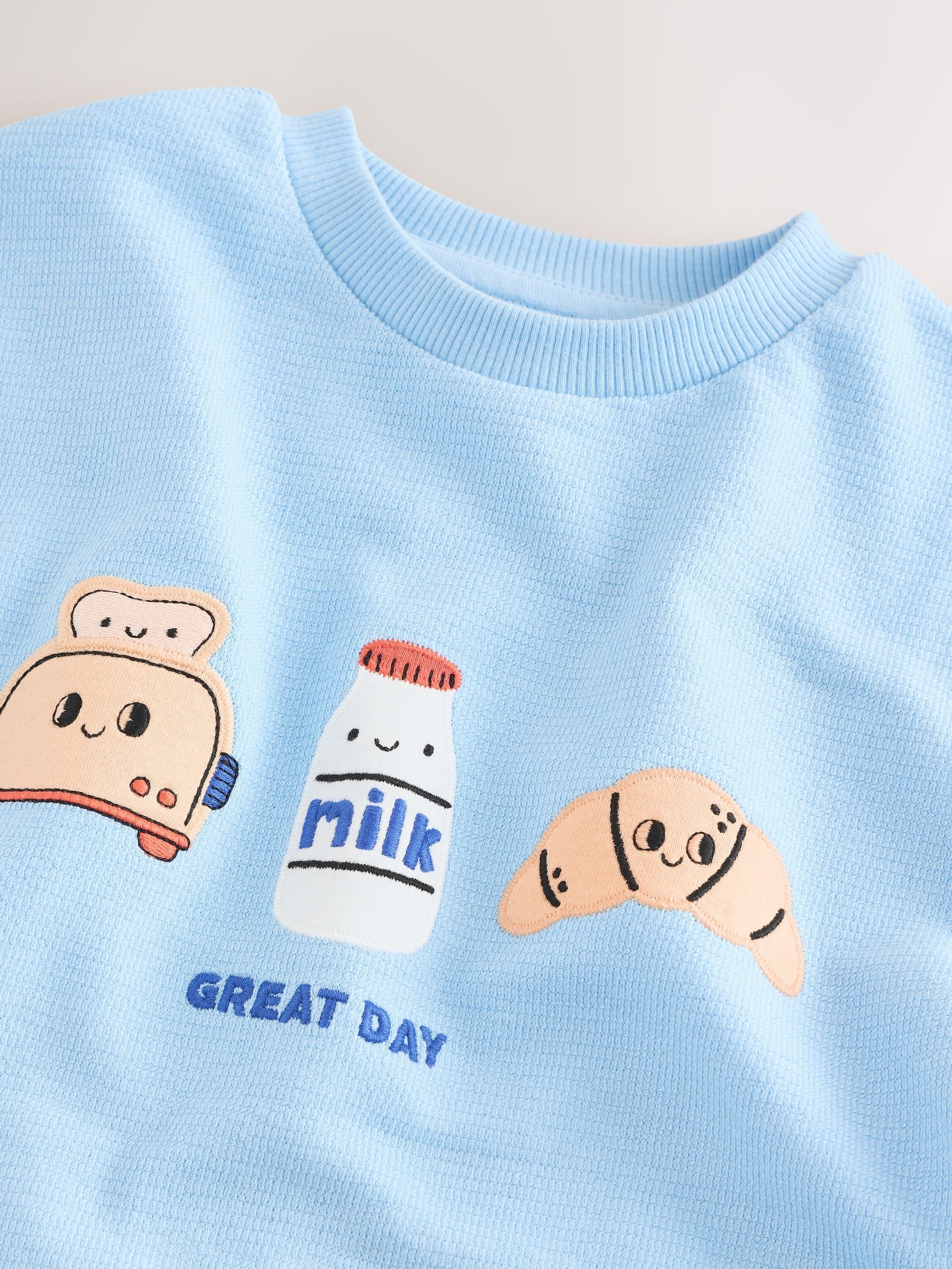 Light Blue Breakfast Trio Short Sleeve Appliqué T-Shirt (3mths-7yrs) - Size 3-6 Months (62-68cm)