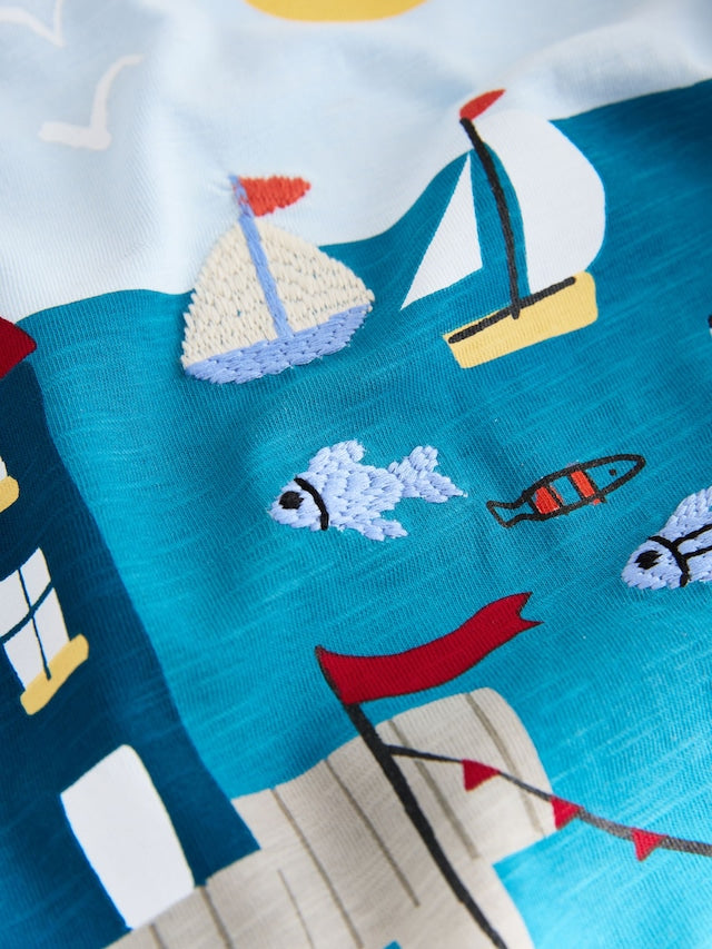 Blue Seaside Short Sleeve Appliqué T-Shirt (3mths-7yrs) - Size 3-6 Months (62-68cm)