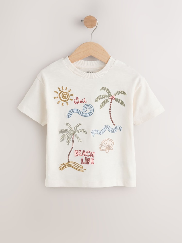 Neutral Beach Palms Short Sleeve Appliqué T-Shirt (3mths-7yrs) - Neutral Beach Palms / 12-18 Months (80-86cm)