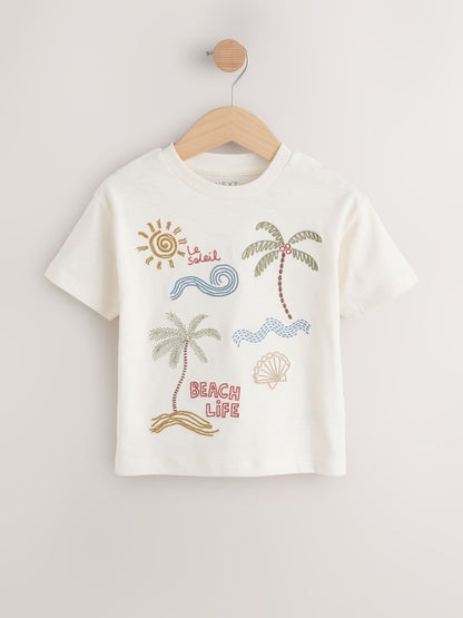 Neutral Beach Palms Short Sleeve Appliqué T-Shirt (3mths-7yrs) - Neutral Beach Palms / 12-18 Months (80-86cm)