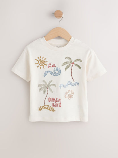 Neutral Beach Palms Short Sleeve Appliqué T-Shirt (3mths-7yrs) - Size 3-6 Months (62-68cm) - Default 1