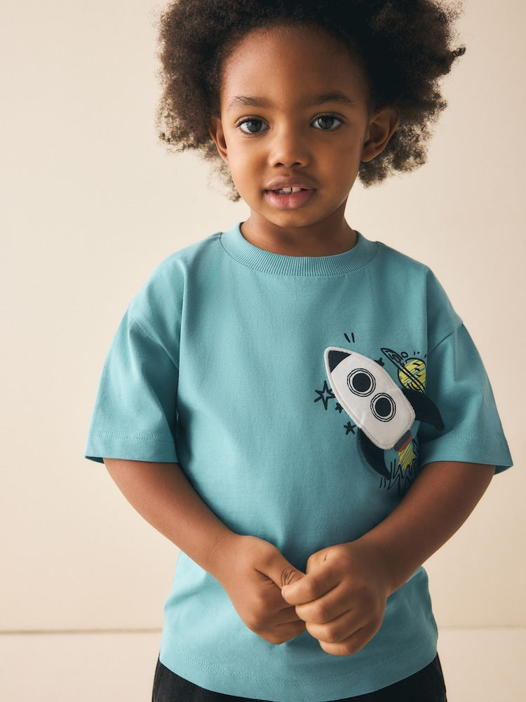Blue Rocketship Short Sleeve Interactive T-Shirt (3mths-7yrs)
