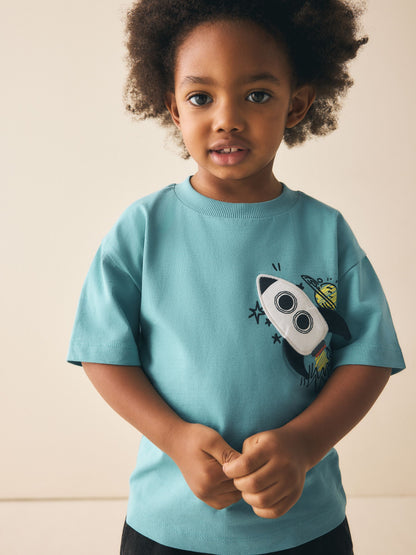 Blue Rocketship Short Sleeve Interactive T-Shirt (3mths-7yrs) - Size 3-6 Months (62-68cm)