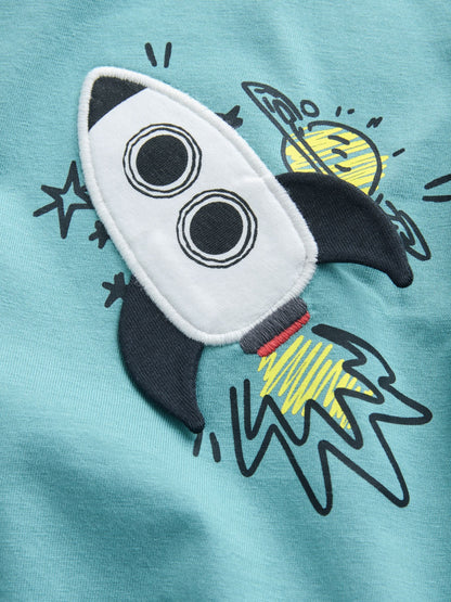 Blue Rocketship Short Sleeve Interactive T-Shirt (3mths-7yrs) - Size 3-6 Months (62-68cm)