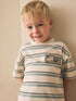 Blue/Ecru Train Short Sleeve Stripe T-Shirt (3mths-7yrs) (3mths-7yrs) - Blue/Ecru Train / 12-18 Months (80-86cm)
