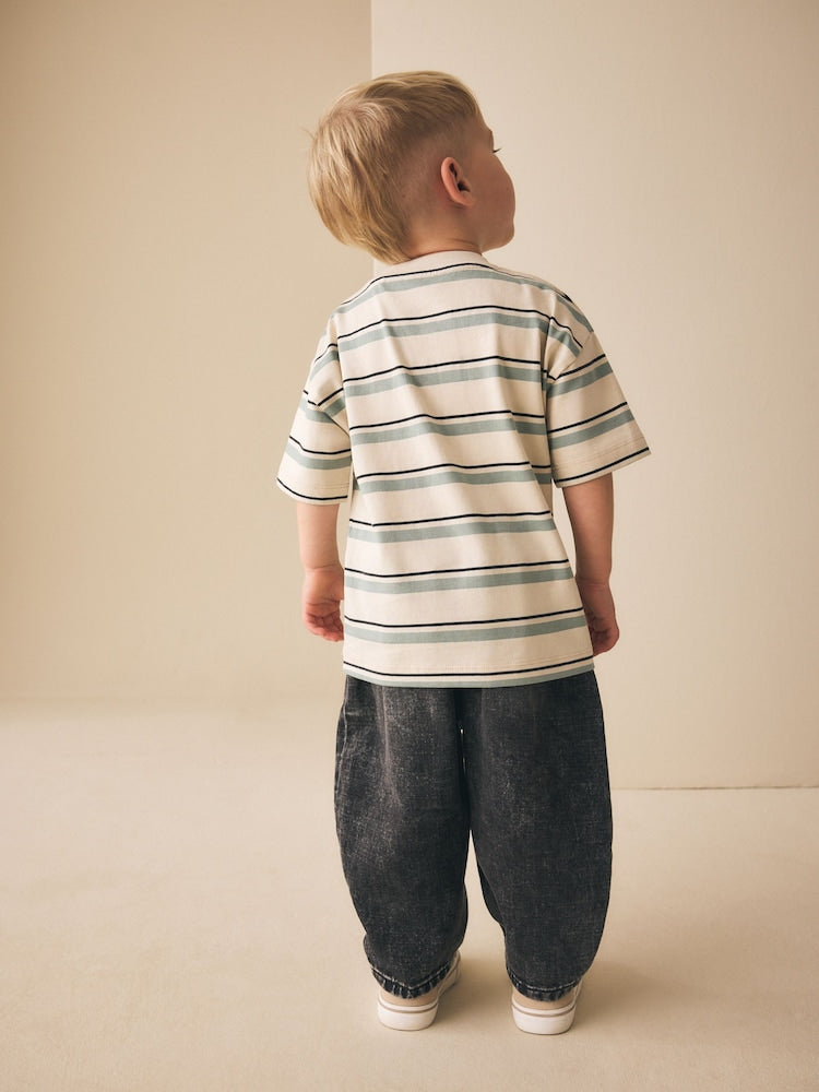 Blue/Ecru Train Short Sleeve Stripe T-Shirt (3mths-7yrs) (3mths-7yrs)