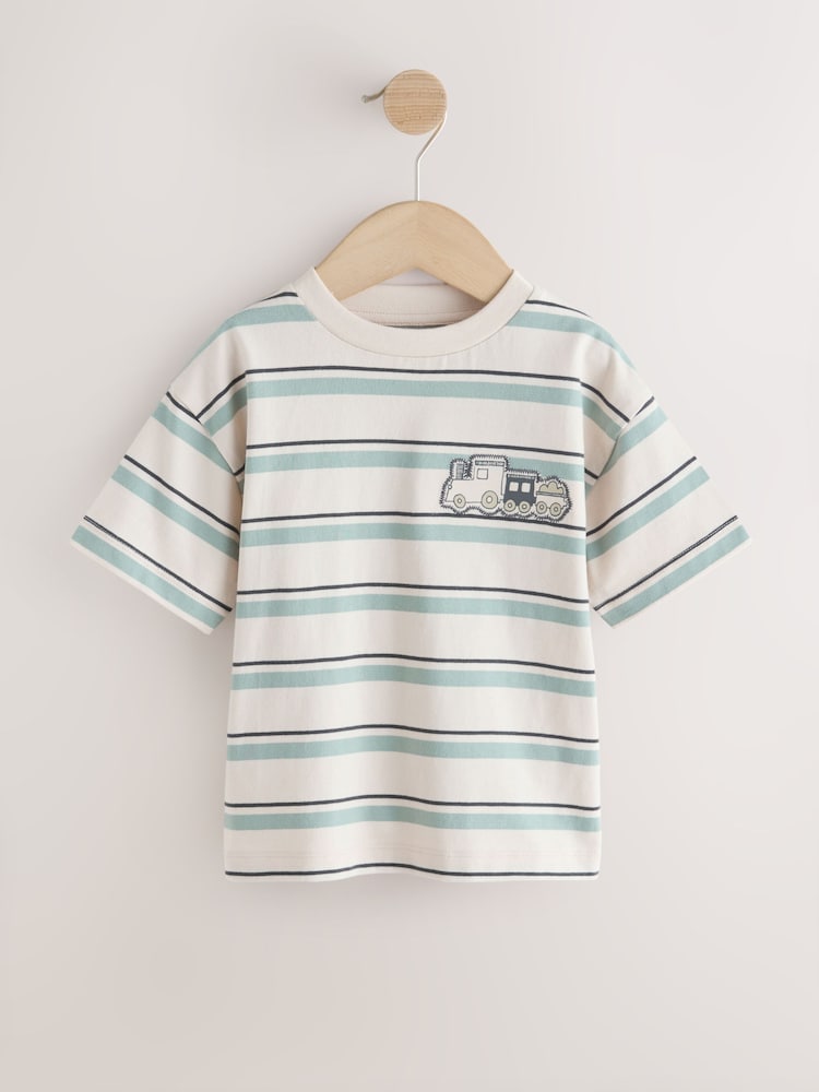 Blue/Ecru Train Short Sleeve Stripe T-Shirt (3mths-7yrs) (3mths-7yrs)