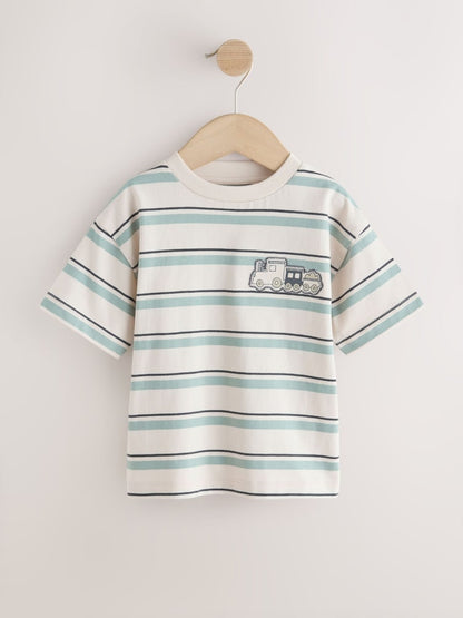 Blue/Ecru Train Short Sleeve Stripe T-Shirt (3mths-7yrs) (3mths-7yrs)