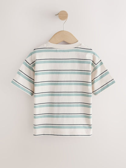 Blue/Ecru Train Short Sleeve Stripe T-Shirt (3mths-7yrs) (3mths-7yrs)