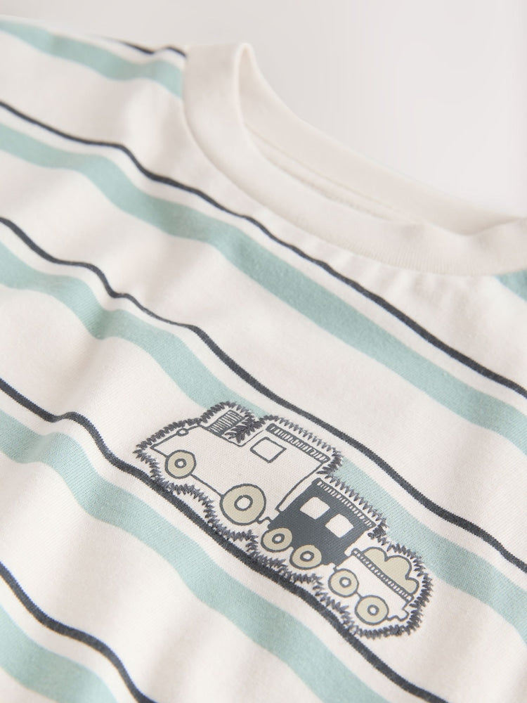 Blue/Ecru Train Short Sleeve Stripe T-Shirt (3mths-7yrs) (3mths-7yrs)