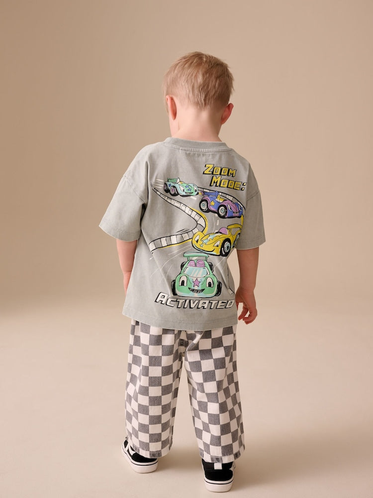 Grey Race Car Short Sleeve Back Print T-Shirt (3mths-7yrs)